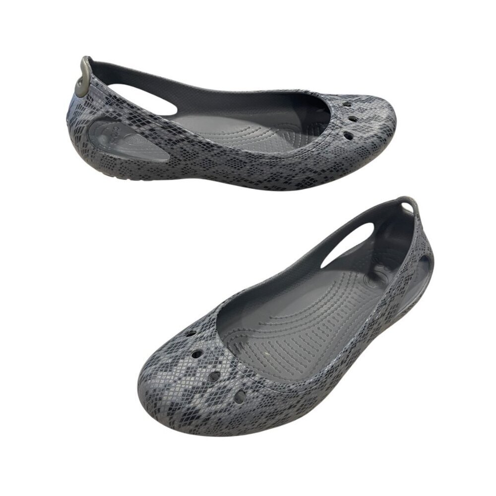 CROCS Kadee Gray Slip On Comfort Snake Print Ballet Flats Women's Size 9
